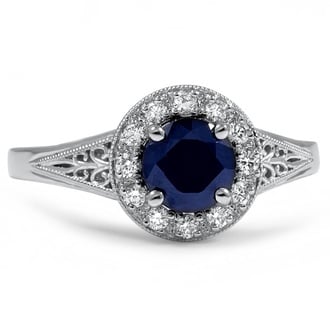 Custom Sapphire and Diamond Halo Ring with Vintage Details