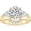 18K Yellow Gold Luxe Opera Three Stone Diamond Ring with Lunette Diamond Ring