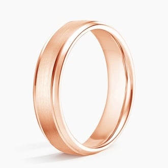 Beveled Edge Matte with Grooves 5mm Wedding Ring in 14K Rose Gold