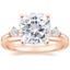 14K Rose Gold Three Stone Floating Diamond Ring with Petite Comfort Fit Wedding Ring