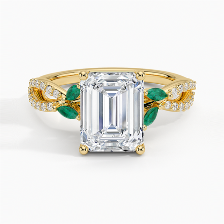 18K Yellow Gold Luxe Willow Lab Emerald and Diamond Ring (1/8 ct. tw.)