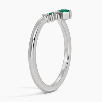 Lunette Lab Emerald and Diamond Contoured Ring in 18K White Gold