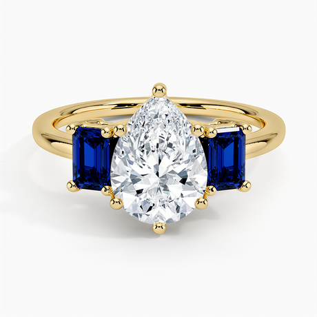 18K Yellow Gold Luxe Rhiannon Three Stone Sapphire Ring