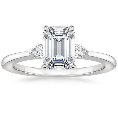 Platinum Perfect Fit Three Stone Pear Diamond Ring with Luxe Ballad Diamond Ring
