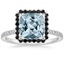 18K White Gold Waverly Halo Diamond Ring with Black Diamond Accents, smalltop view