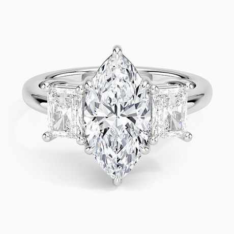 18K White Gold Luxe Helena Radiant-Cut Three Stone Diamond Ring