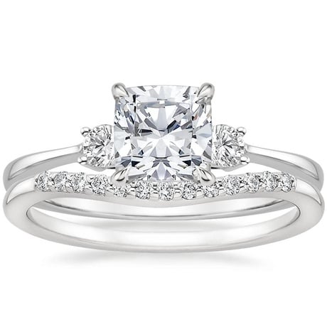 18K White Gold Selene Diamond Ring with Petite Curved Diamond Ring