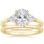 18K Yellow Gold Luxe Trillion Cut Three Stone Diamond Ring with Petite Comfort Fit Wedding Ring