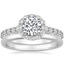 18K White Gold Lotus Flower Diamond Ring with Side Stones with 2mm Comfort Fit Wedding Ring