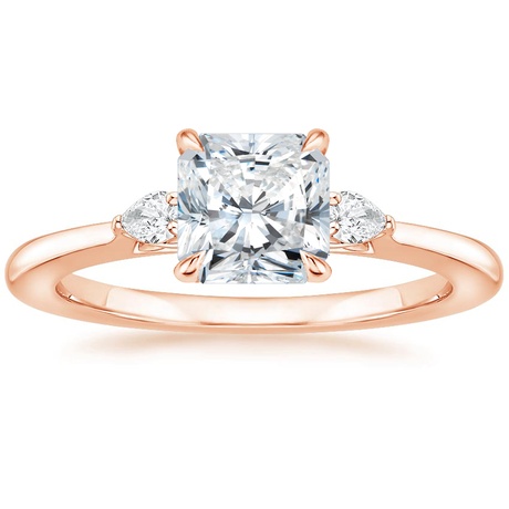 14K Rose Gold Perfect Fit Three Stone Pear Diamond Ring with Luxe Ballad Diamond Ring