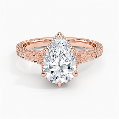 14K Rose Gold Tapered Elsie Engraved Solitaire Ring