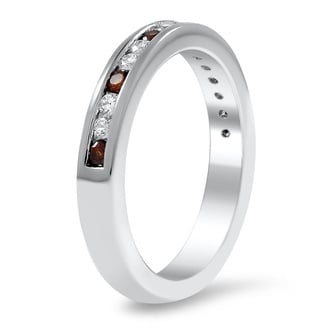 Custom Petite Channel Set Band with Alternating Mozambique Garnet and Diamond Accents