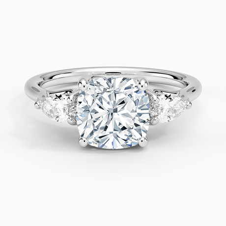 18K White Gold Trellis Three Stone Pear Diamond Ring