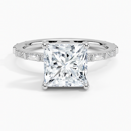 18K White Gold Luz Baguette and Round Diamond Ring