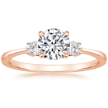 14K Rose Gold Selene Diamond Ring with Petite Curved Diamond Ring