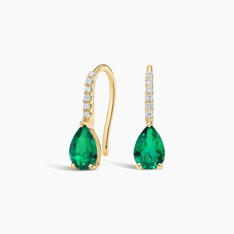Pear Lab Emerald and Diamond Birthstone French Hook Earrings