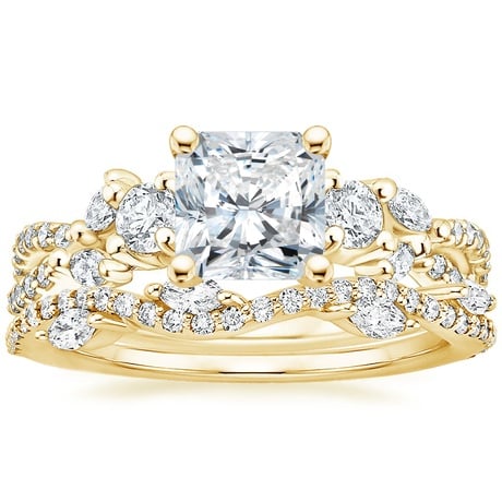 18K Yellow Gold Three Stone Luxe Willow Diamond Ring with Luxe Winding Willow Diamond Ring
