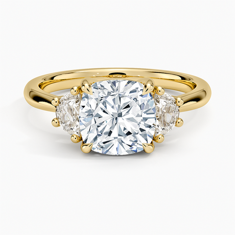 18K Yellow Gold Half Moon Three Stone Diamond Ring (1/4 ct. tw.)