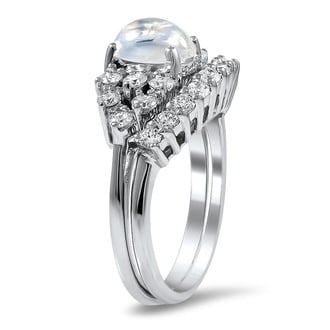Custom Shared Prong Moonstone and Diamond Matched Set