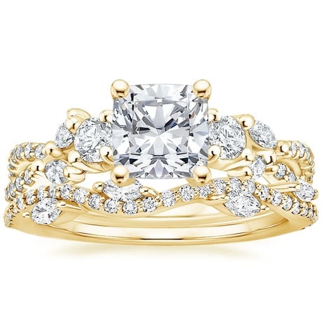 18K Yellow Gold Three Stone Luxe Willow Diamond Ring with Luxe Winding Willow Diamond Ring