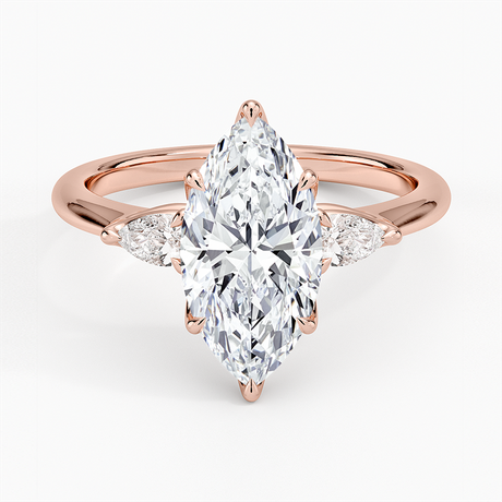14K Rose Gold Petite Fleur Three Stone Diamond Ring