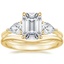 18K Yellow Gold Luxe Opera Three Stone Diamond Ring with Petite Curved Wedding Ring