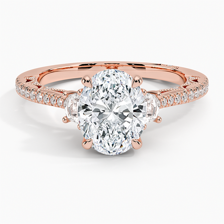 18K Rose Gold Tacori Lunetta Crescent Pavé Three Stone Diamond Ring