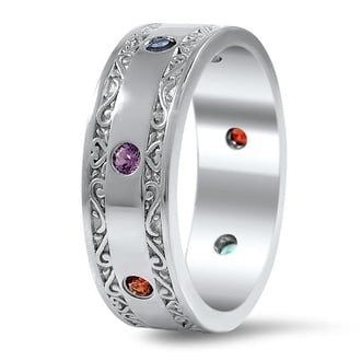 Custom Assorted Birthstone Antique Scroll Wedding Ring