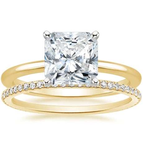 18K Yellow Gold Four-Prong Petite Comfort Fit Ring with Whisper Eternity Diamond Ring