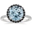 18K White Gold Waverly Halo Diamond Ring with Black Diamond Accents, smalltop view