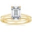 18K Yellow Gold Petite Secret Halo Diamond Ring with Petite Comfort Fit Wedding Ring
