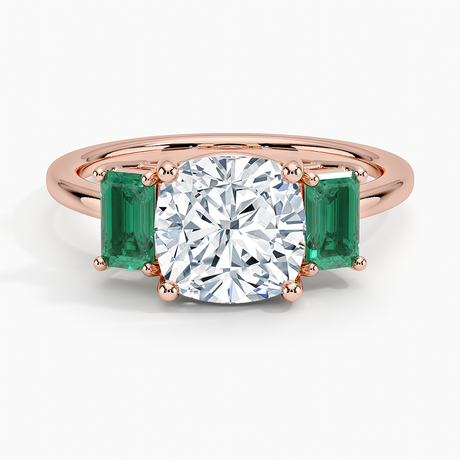 14K Rose Gold Luxe Rhiannon Three Stone Lab Emerald Ring
