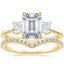 18K Yellow Gold Princess Cut Three Stone Diamond Ring with Flair Diamond Ring (1/6 ct. tw.)