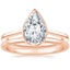 14K Rose Gold Petite Luna Bezel Ring with Petite Comfort Fit Wedding Ring