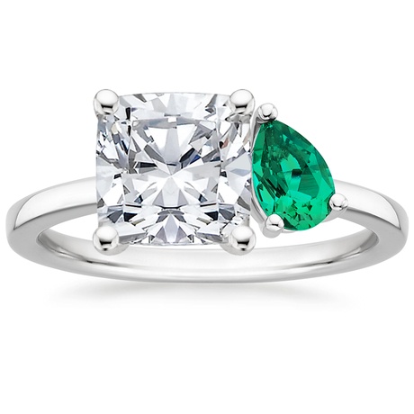 18K White Gold Viridian Toi et Moi Diamond Ring