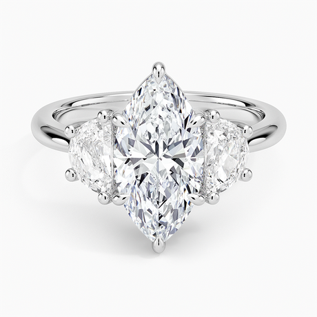 Half Moon Three Stone Diamond Ring