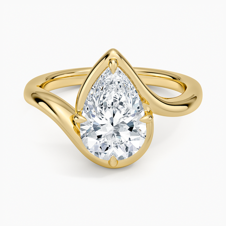 18K Yellow Gold Bezel Bypass Solitaire Diamond Ring