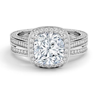 Custom Cushion Halo Double Band Diamond Ring