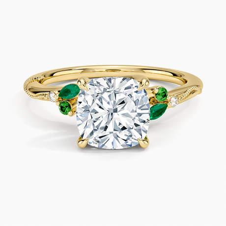 Camellia Milgrain Green Gemstone and Diamond Ring