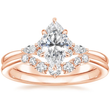 14K Rose Gold Nadia Diamond Ring with Aria Contoured Diamond Ring