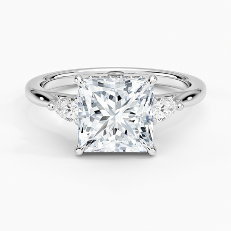 18K White Gold Floating Three Stone Pear Diamond Ring
