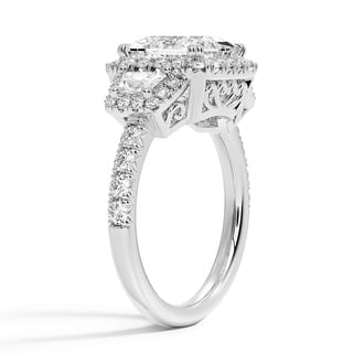 Custom Hidden Heart Trellis Three Stone Diamond Ring