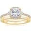 18K Yellow Gold Luxe Aria Halo Diamond Ring with Petite Comfort Fit Wedding Ring