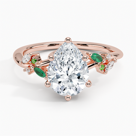 14K Rose Gold Arden Diamond Ring with Lab Emerald Accents