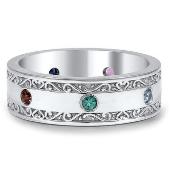 Custom Assorted Birthstone Antique Scroll Wedding Ring