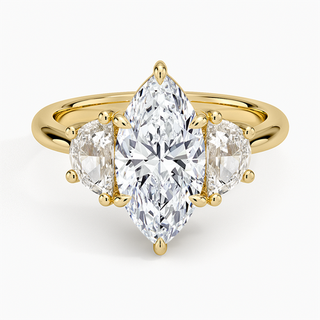 18K Yellow Gold Half Moon Three Stone Diamond Ring (1/2 ct. tw.)