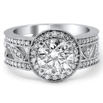 Custom Flora Halo Ring with Milgrain