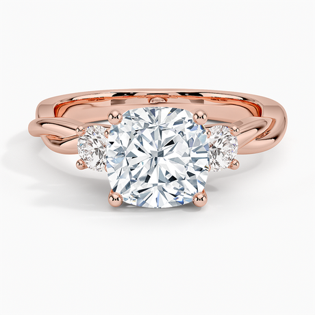 14K Rose Gold Twisted Vine Three Stone Diamond Ring