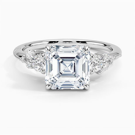 18K White Gold Camellia Three Stone Diamond Ring (1/3 ct. tw.)