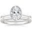 18K White Gold Petite Luna Bezel Ring with Petite Comfort Fit Wedding Ring